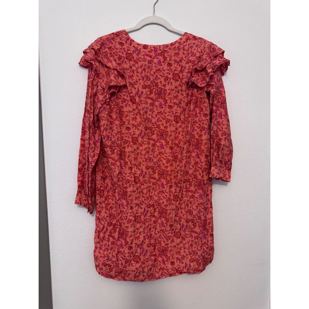 Vineyard Vines Pink Orange Floral Silk Blend Ruffle Shift Dress Medium AA - Picture 2 of 7